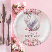 Beautiful Swan Pink Floral Girl Baby Shower