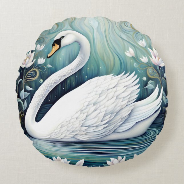 Beautiful Swan Round Cushion (Front)