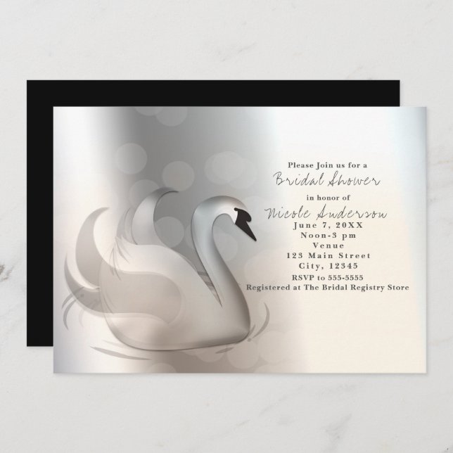 Beautiful Swan Silver Chic Elegant Invitations (Front/Back)