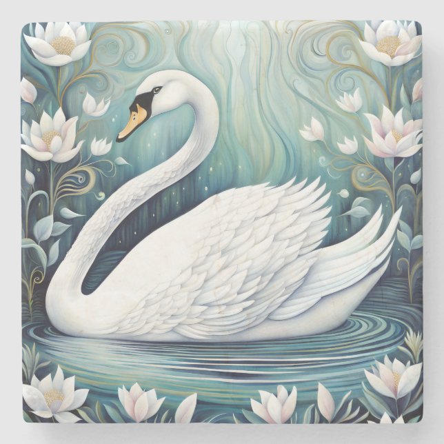 Beautiful Swan Stone Coaster (Front)