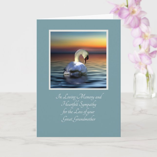 Beautiful Swan Sympathy Loss of Great Grandmother Card (Orchid)