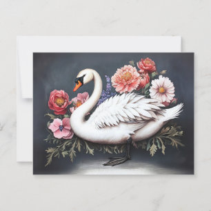 Beautiful Swan Vintage Flowers Painting Postcard