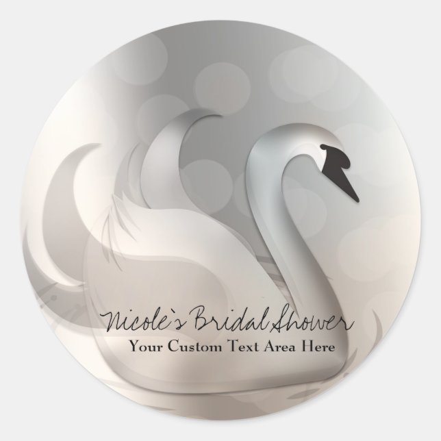 Beautiful Swan White & Silver Elegant Custom Favou Classic Round Sticker (Front)