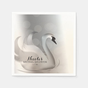 Beautiful Swan White & Silver Elegant Custom Party Napkin