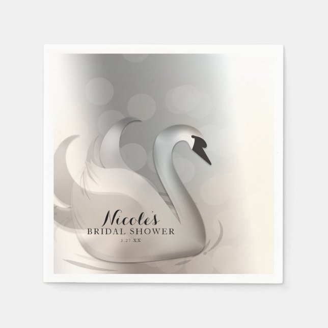 Beautiful Swan White & Silver Elegant Custom Party Napkin (Front)
