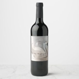 Beautiful Swan White & Silver Elegant Custom Wine Label