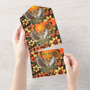 Beautiful swans in love.  all in one invitation