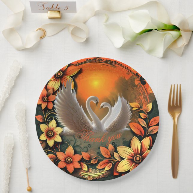 Beautiful swans in love paper plate (Wedding)