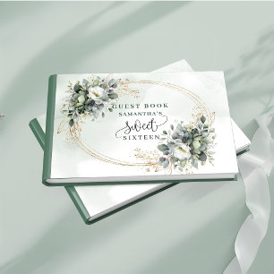 Beautiful Sweet 16 boho watercolor sage green  Guest Book