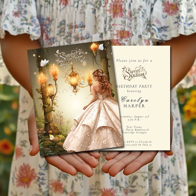 Beautiful Sweet 16 Glowing Lights Butterflies Invitation (Creator Uploaded)