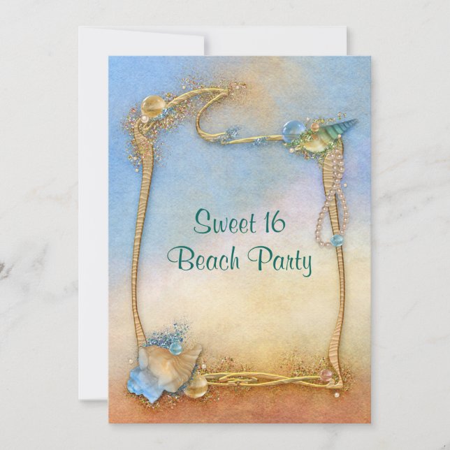 Beautiful, Sweet Sixteen, Beach Party Invitation (Front)