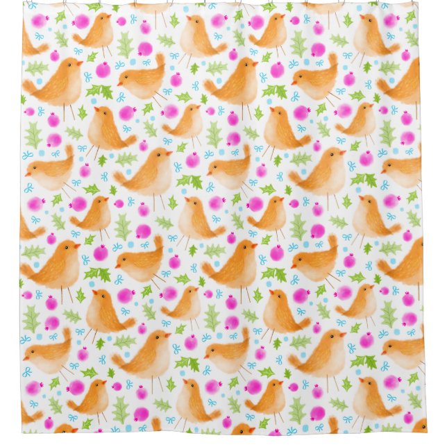 Beautiful Sweet Watercolor Bird Shower Curtain (Front)