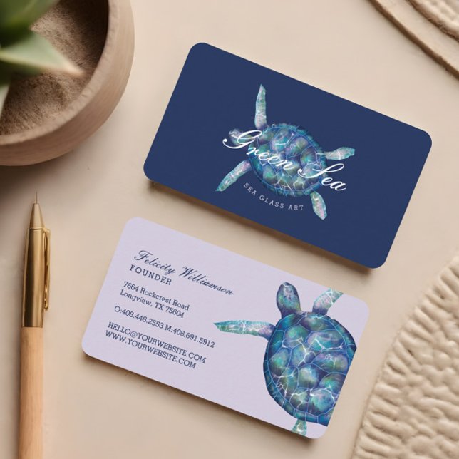Beautiful Swimming Ocean Sea Turtle Illustration Business Card (Beautiful Swimming Ocean Sea Turtle Illustration Business Card)