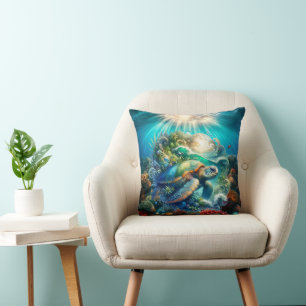 Beautiful Swimming Sea Turtle  Cushion