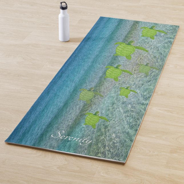 Beautiful swimming sea turtles and calligraphy yoga mat (In Situ)