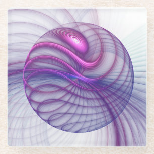 Beautiful Swing Modern Abstract Fractal Art Pink Glass Coaster