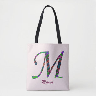 Beautiful Swirled Colour Letter M Monogram Initial Tote Bag
