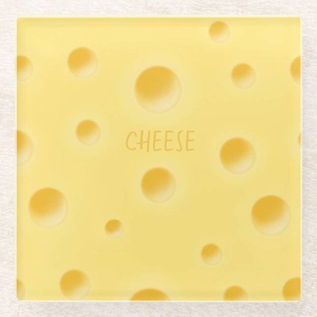 Beautiful Swiss Cheese Whimsical Personalzable Glass Coaster (Front)