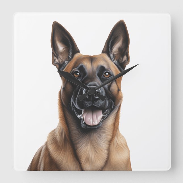 BEAUTIFUL TAN & BLACK BELGIAN MALINOIS DOG SQUARE WALL CLOCK (Front)