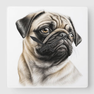 BEAUTIFUL TAN & BLACK PUG PUPPY DOG SQUARE WALL CLOCK