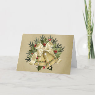 Beautiful Tan Christmas Bells Holiday Card