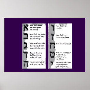 Beautiful Tapestry of the Hebrew Ten Commandments Poster