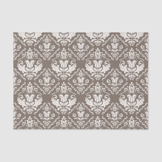 Beautiful Taupe Ivory Damask Brocade Pattern Tissue Paper (Front)