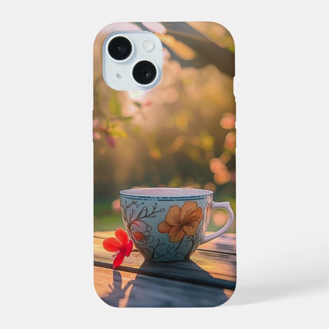 Beautiful Tea Cup At Sunset iPhone 15 Case (Back)