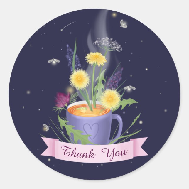 Beautiful Tea Cup Summer Flowers Classic Round Sticker (Front)