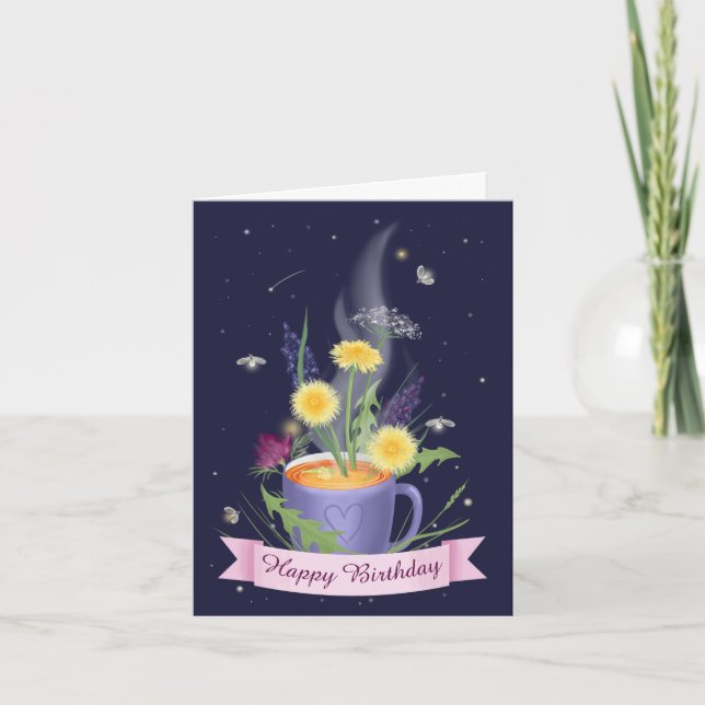 Beautiful Tea Cup Summer Flowers Note Card (Front)