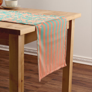 Beautiful Teal and Coral Damask Short Table Runner