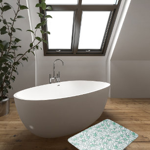 Beautiful Teal and White Floral Bath Mat