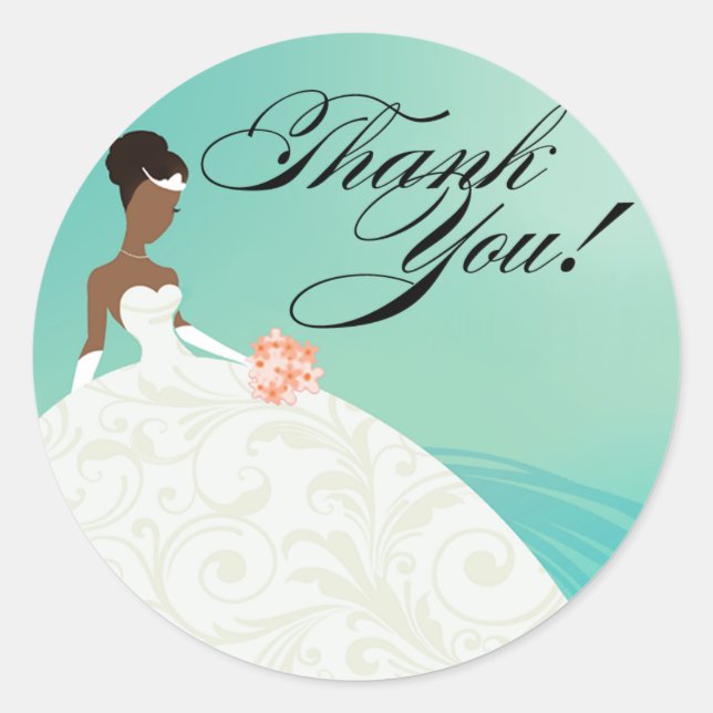 Beautiful Teal and White Luxe Thank You Classic Round Sticker (Front)