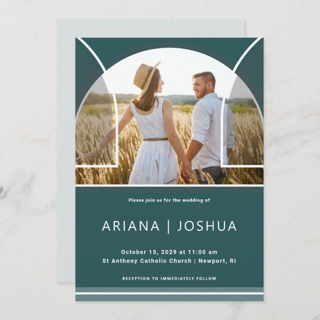 Beautiful Teal Arch Photo Wedding Invitation (Front/Back)