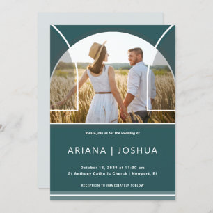 Beautiful Teal Arch Photo Wedding Invitation