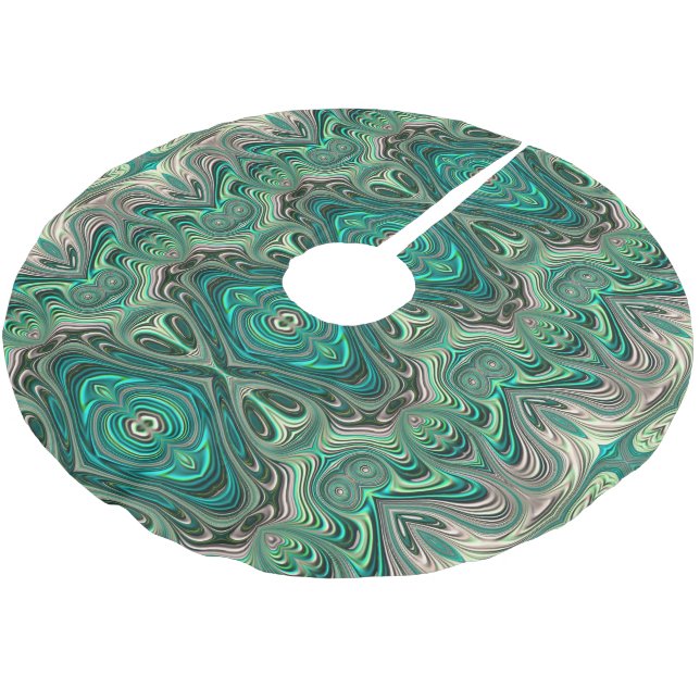 Beautiful Teal Art Deco Style Fractal Abstract  Brushed Polyester Tree Skirt (Angled)
