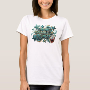 Beautiful Teal DRINK SMILE REPEAT Shirt Design