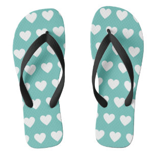 Beautiful teal green and white hearts printed thongs