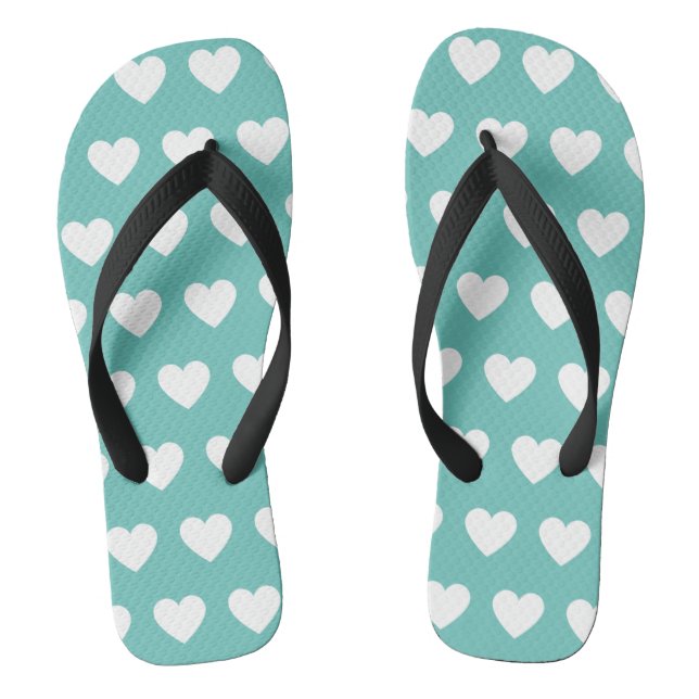Beautiful teal green and white hearts printed thongs (Footbed)