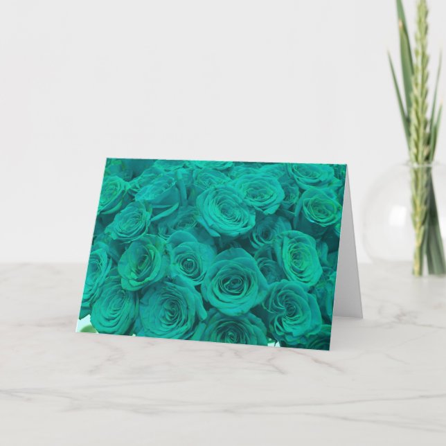 Beautiful teal green roses teal flowers  card (Front)