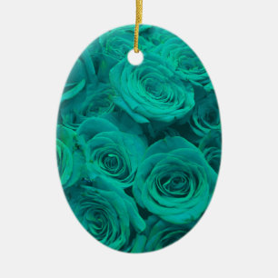 Beautiful teal green roses teal flowers  ceramic ornament