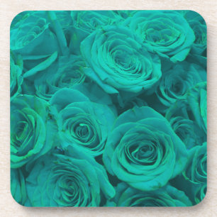 Beautiful teal green roses teal flowers coaster
