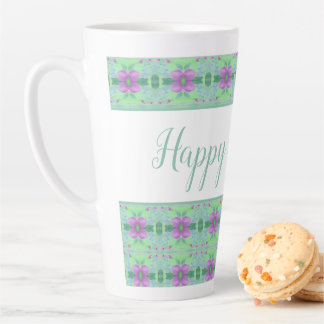 Beautiful Teal Happy Birthday Purple Flowered Mug