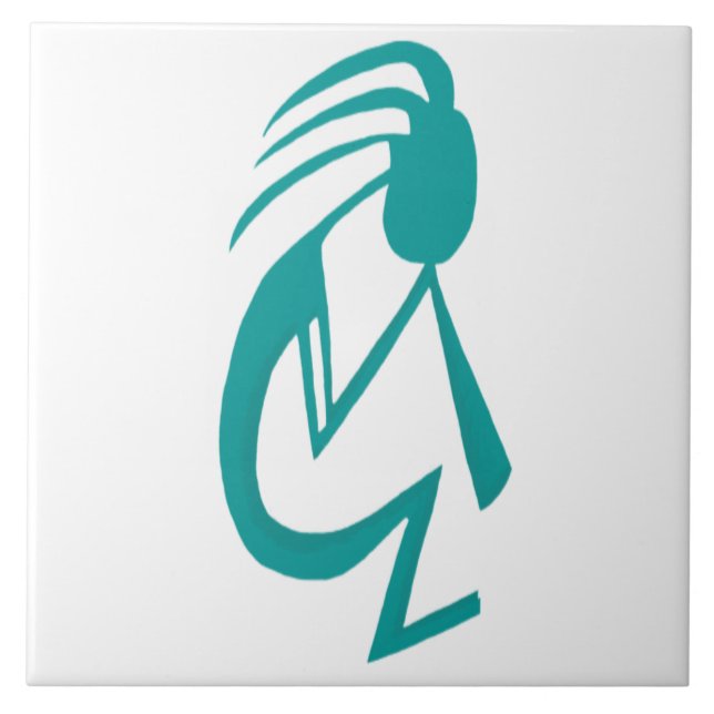 Beautiful Teal Kokopelli Painting Ceramic Tile (Front)