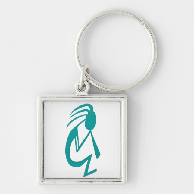 Beautiful Teal Kokopelli Painting Key Ring (Front)