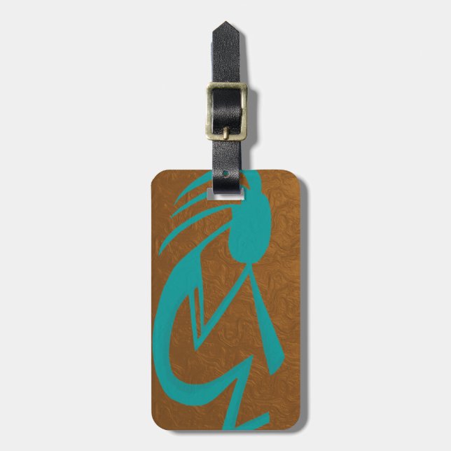 Beautiful Teal Kokopelli Painting Luggage Tag (Front Vertical)