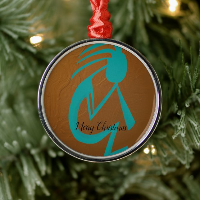 Beautiful Teal Kokopelli Painting Metal Ornament (Tree)