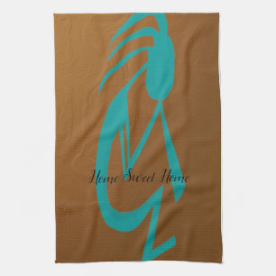 Beautiful Teal Kokopelli Painting Tea Towel