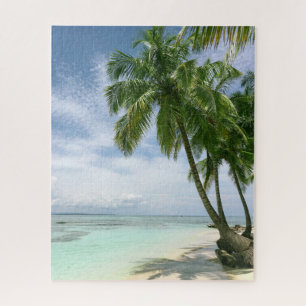 Beautiful Teal Ocean, Sandy Beach, Palm Trees Jigsaw Puzzle
