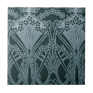 Beautiful,teal silver,art nouveau pattern,floral,m ceramic tile